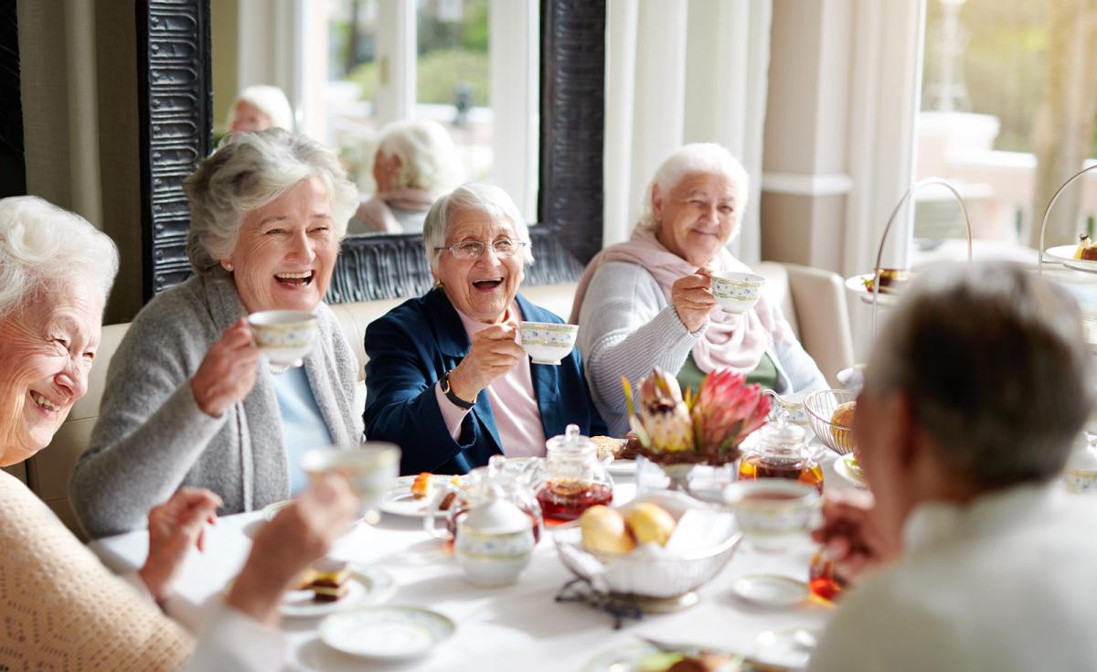 Senior women having tea