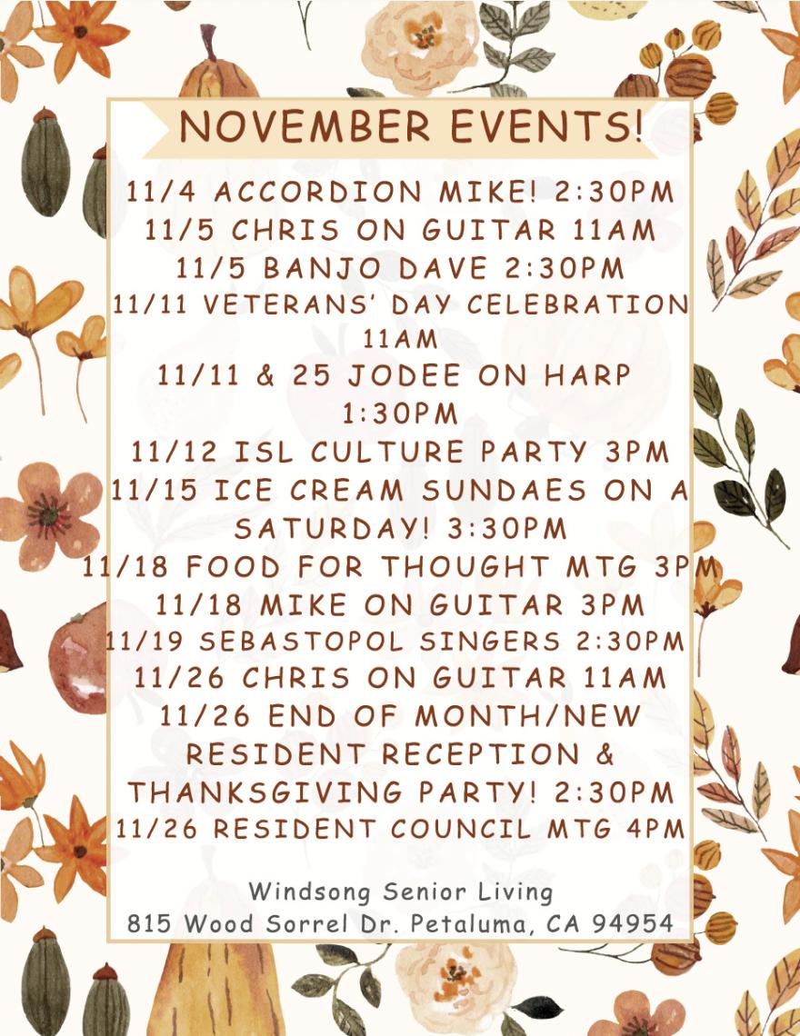 Windsong November Events