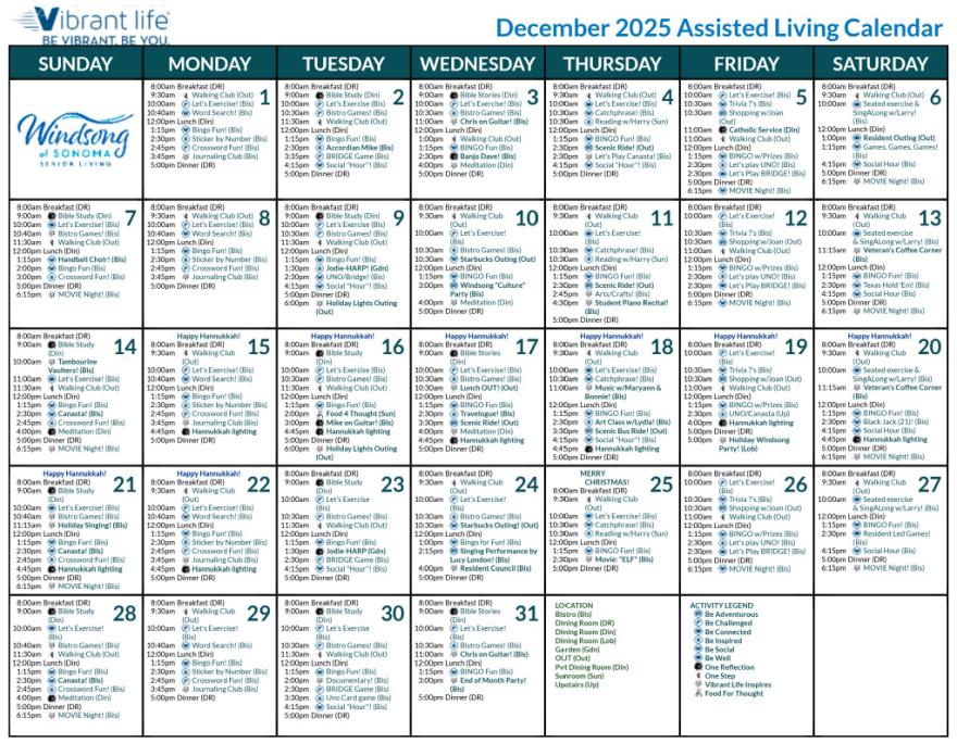 Assisted Living Calendar