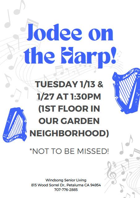 Jodee playing on the harp poster